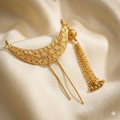 Designer Crescent Golden Khopa with Chain & Beads | Hair Accessory