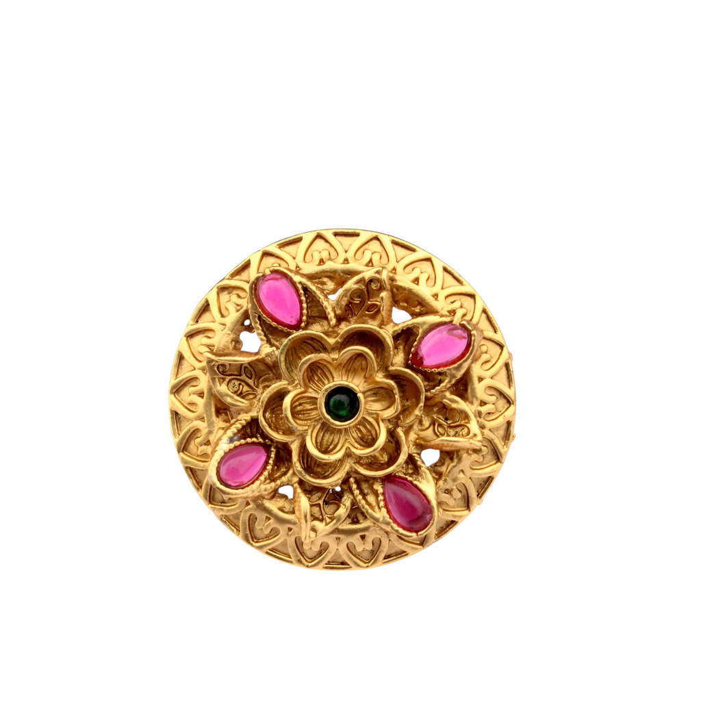 Golden Filigree Mandala Ring with Pink Stones - Imitation Jewelry