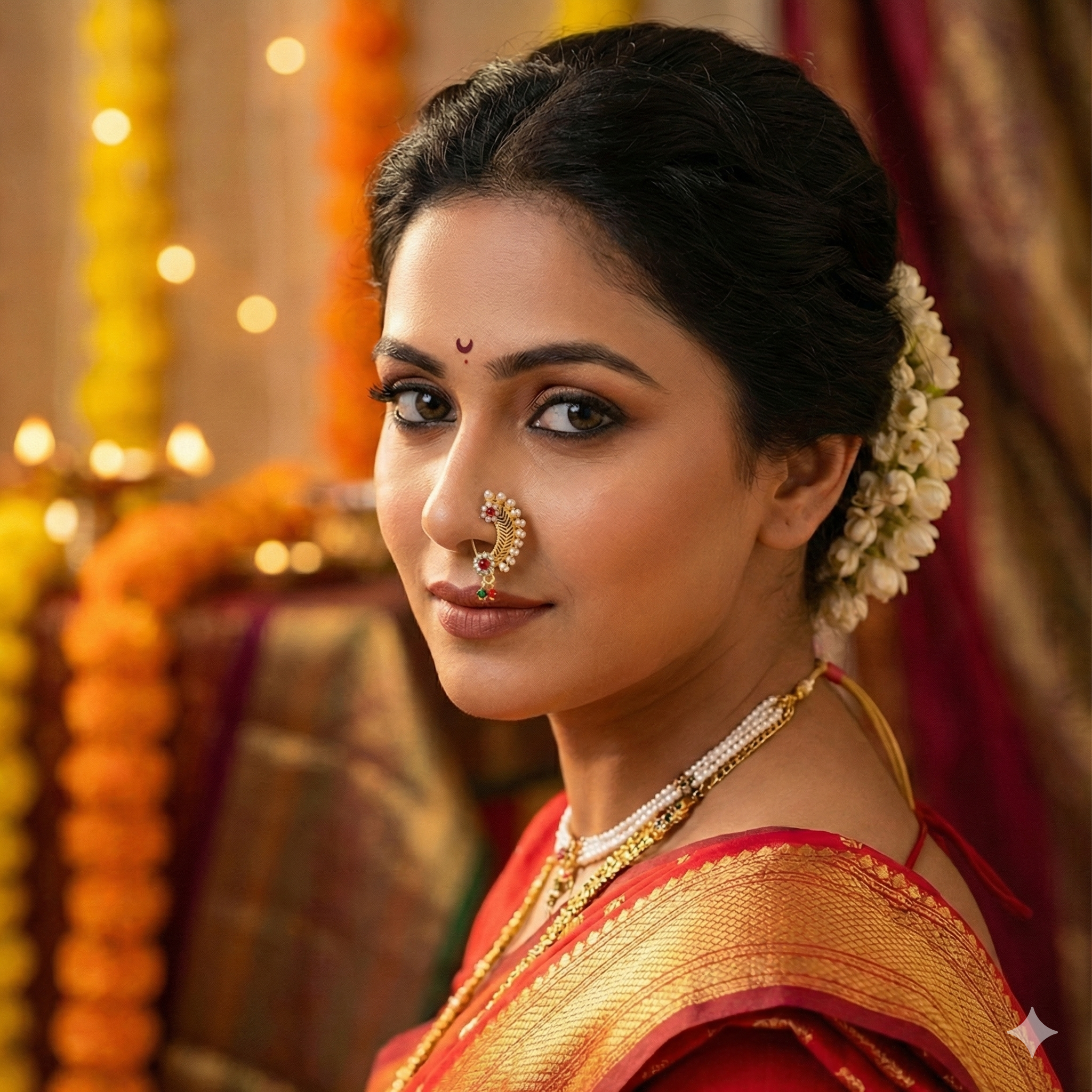 Traditional Banu Style Press Nath | Gold Plated Clip-On Nose Ring (Non-Pierced)