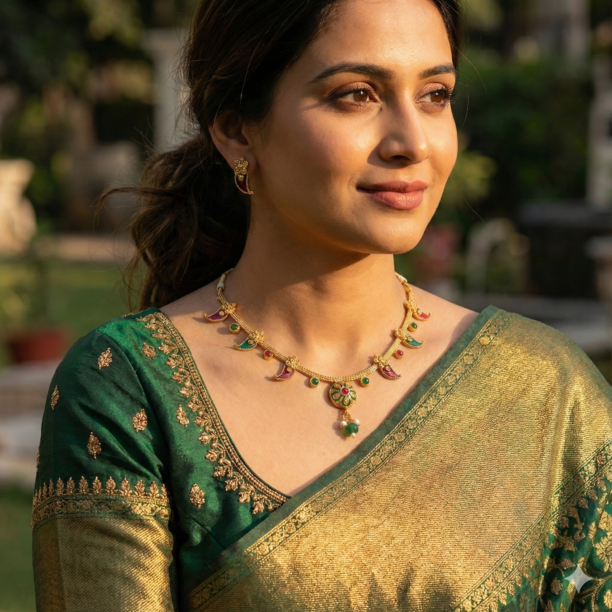 Premium 100% Copper Necklace Set with Curved Paisley Charms | Red & Green