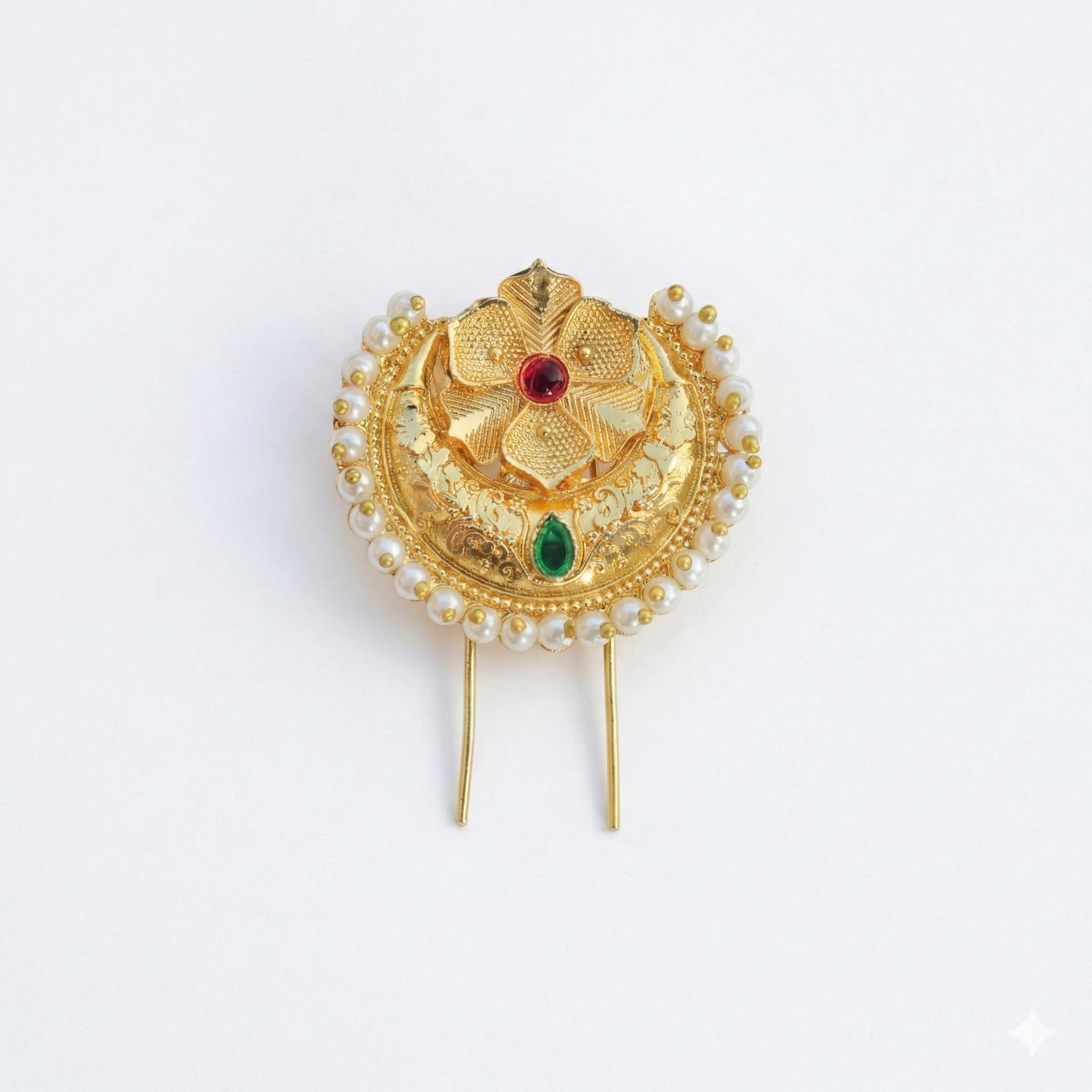 Classic Floral Golden Khopa with Stones | Traditional Hair Pin Jewelry