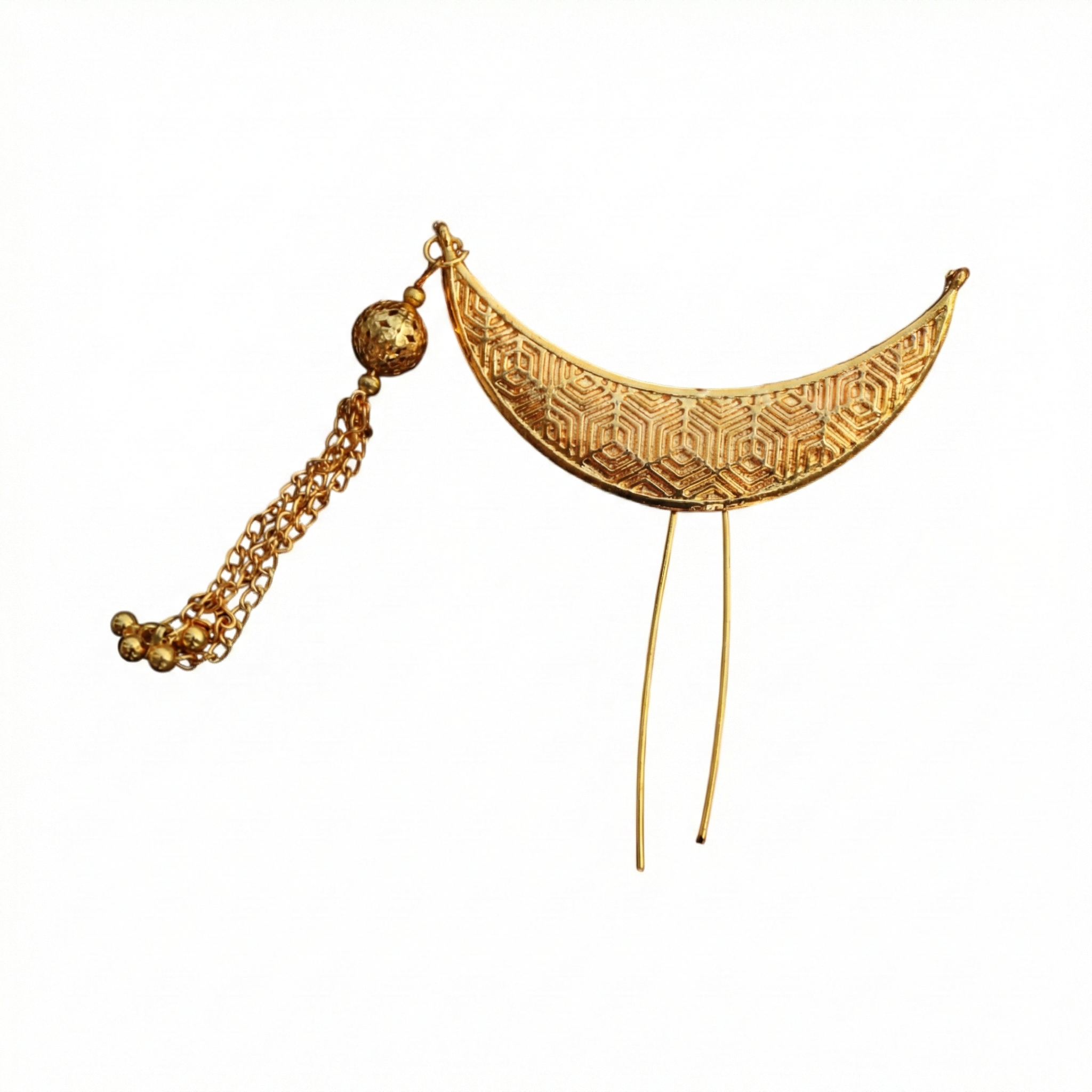Minimalist Crescent Golden Khopa with Jhumka Chain | Hair Accessory