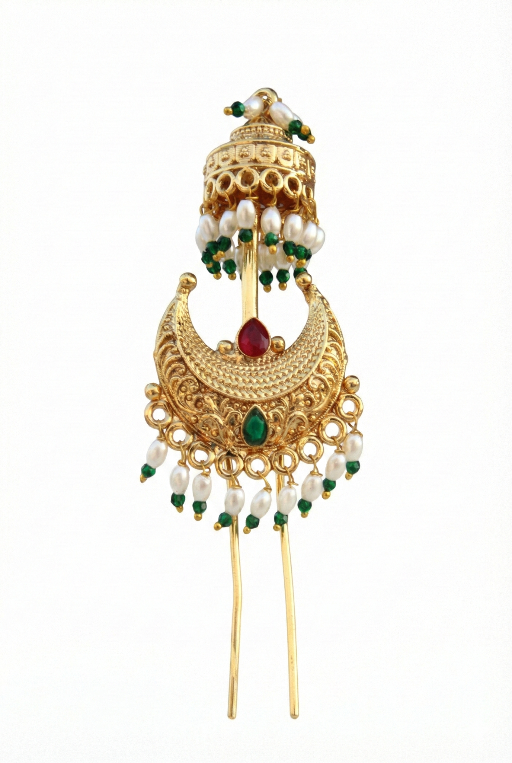 Premium Golden Khopa with Jhumka & Pearl Beads | Bridal Hair Pin