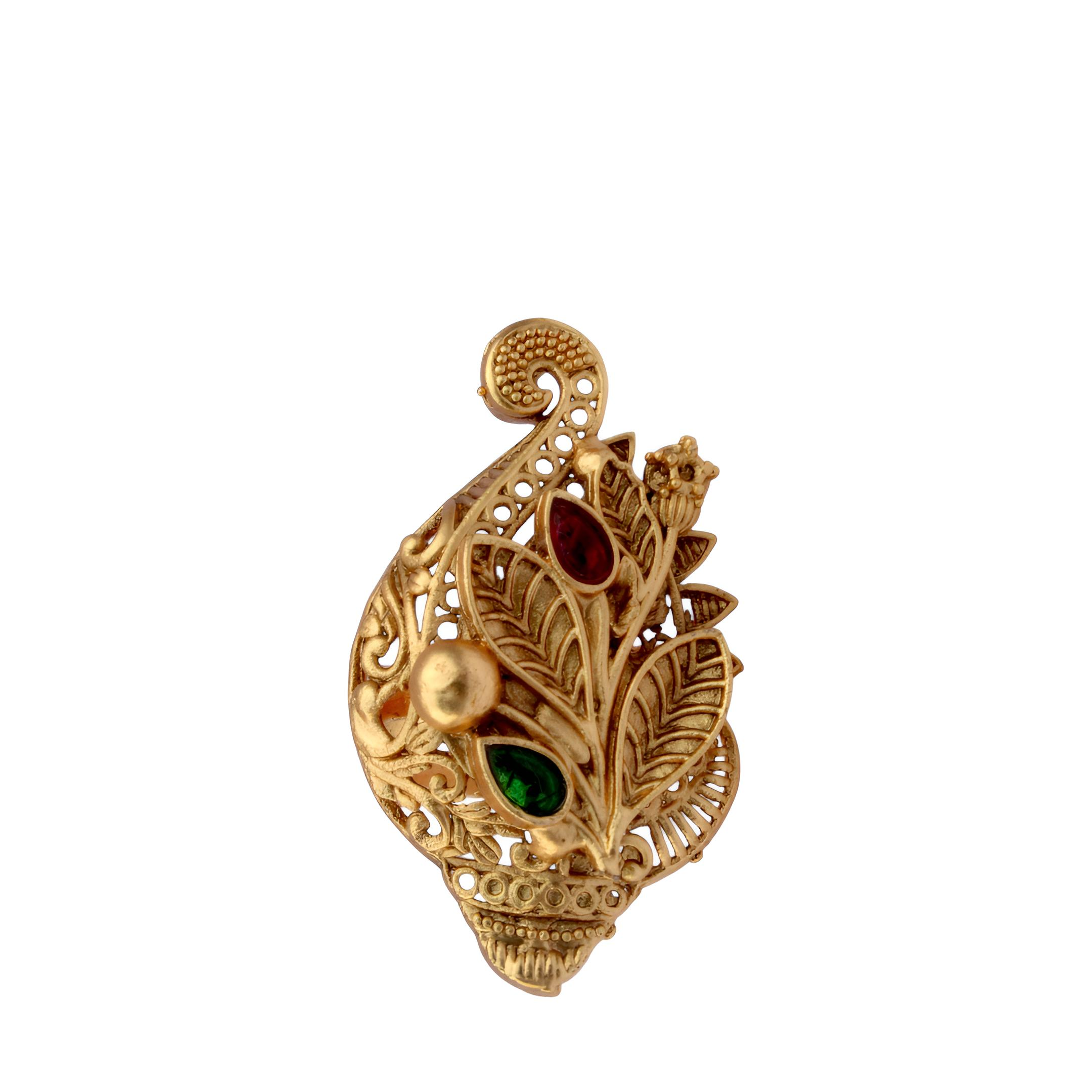 Golden Peacock Leaf Design Adjustable Ring - Imitation Jewelry
