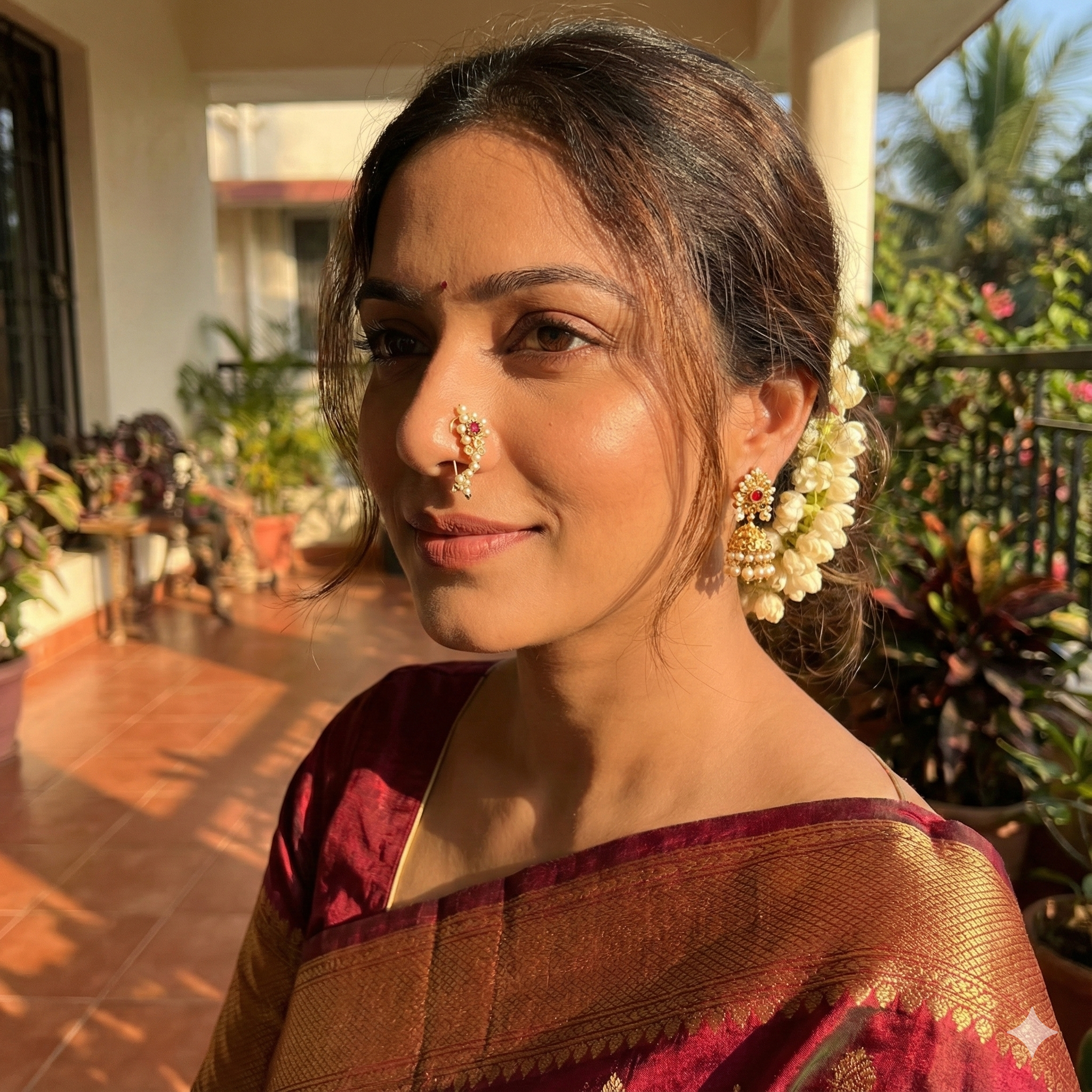 Traditional Maharashtrian Pearl Nath | Gold Plated Non-Press Nose Pin for Pierced Nose