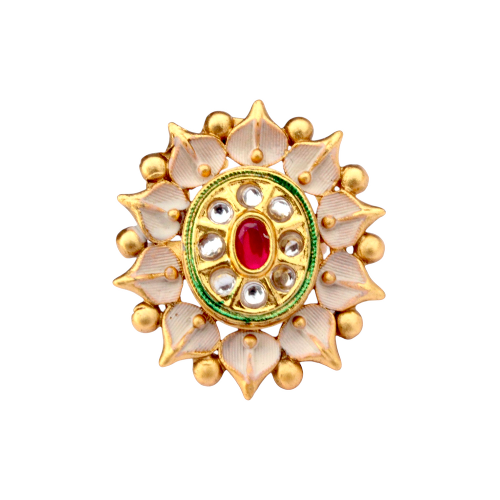 Golden Sunburst Adjustable Ring with Kundan Work - Imitation Jewelry
