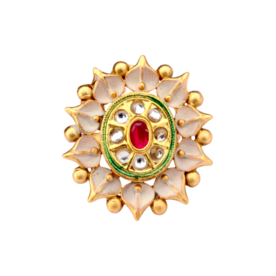 Golden Sunburst Adjustable Ring with Kundan Work - Imitation Jewelry