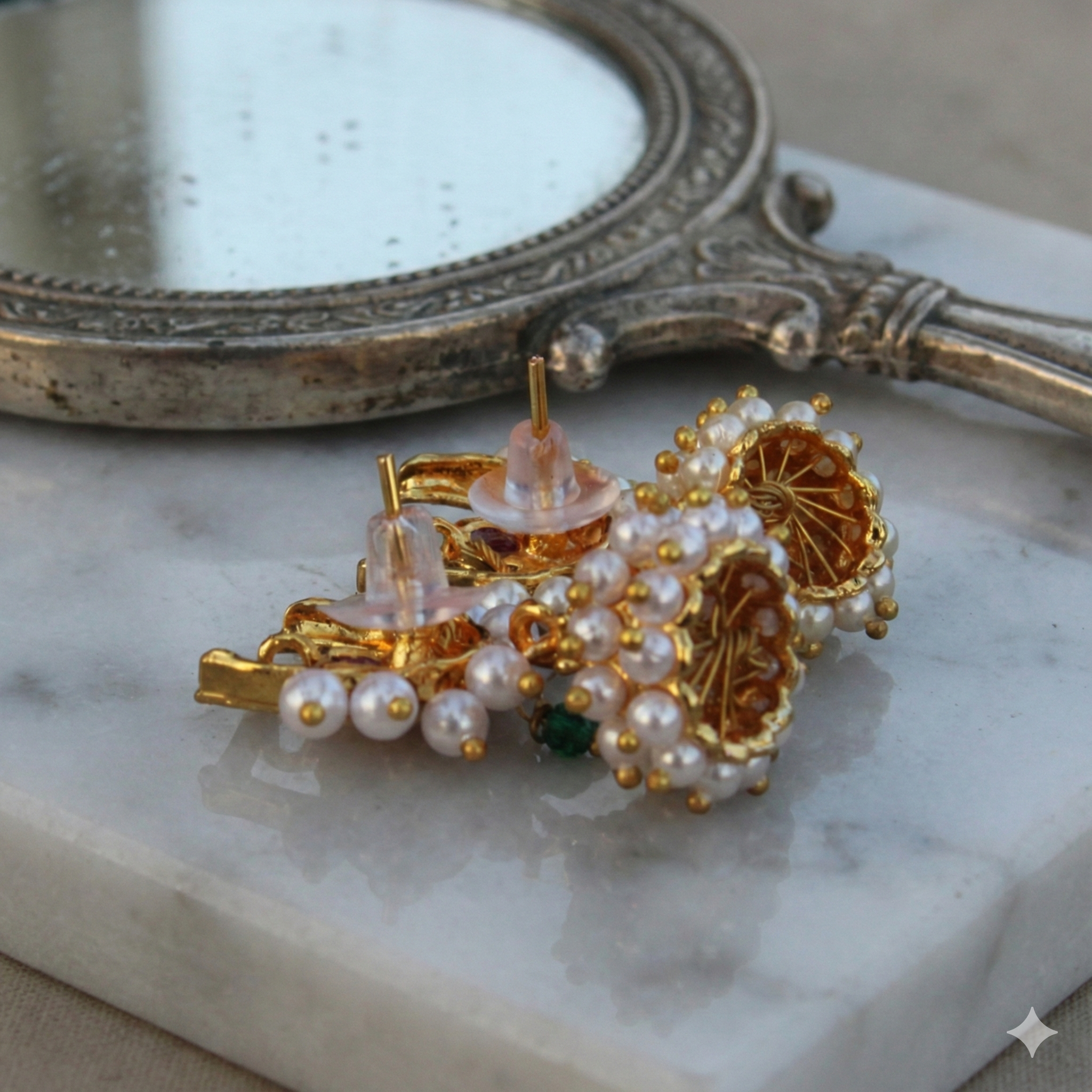 Traditional Gold Plated Pearl Jhumka Earrings | Metal Alloy Based Ethnic Jewellery