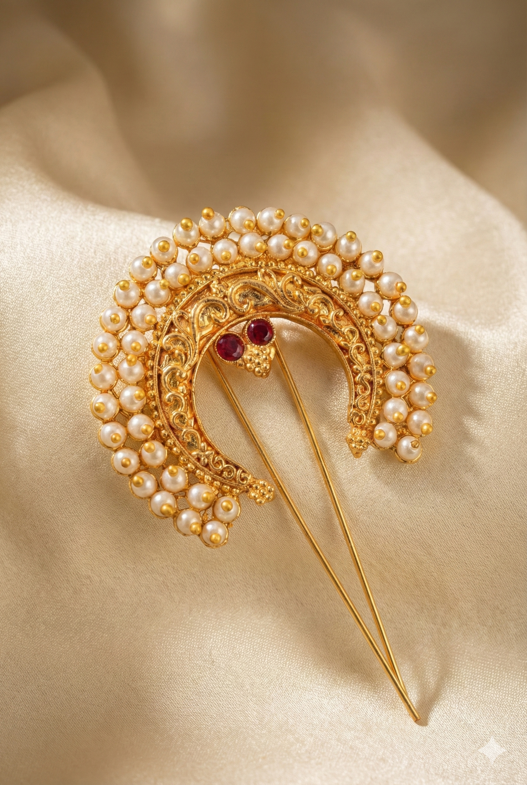 Traditional Golden Khopa Hair Accessory | Imitation Jewelry Hair Pin