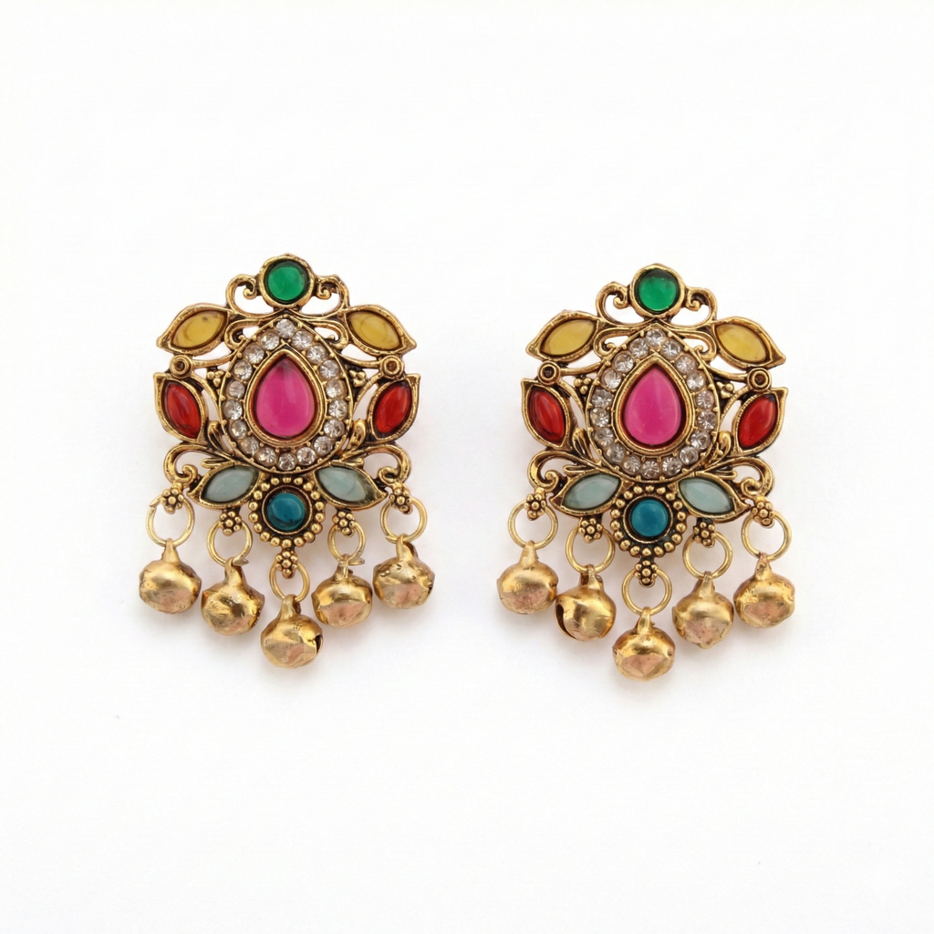 3-in-1 Convertible Earring Set - Gold Plated Studs Drops Ear Chains