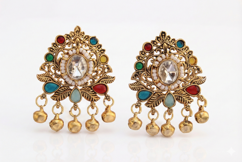 3-in-1 Convertible Earring Set - Gold Plated Studs Drops Ear Chain