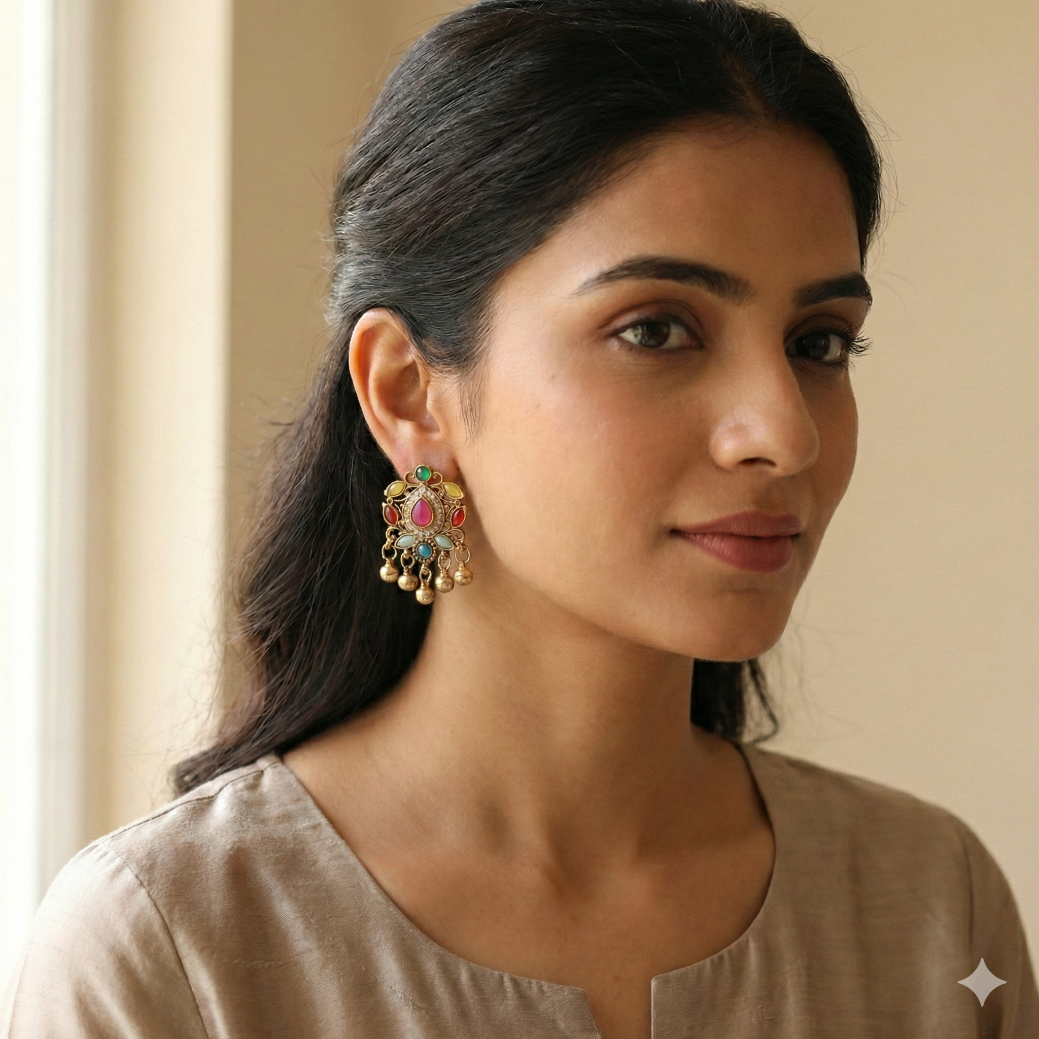 3-in-1 Convertible Earring Set - Gold Plated Studs Drops Ear Chains